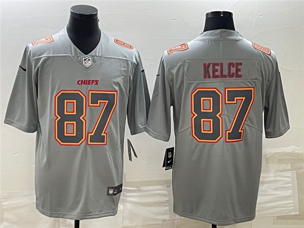 Men's Kansas City Chiefs #87 Travis Kelce Gray Atmosphere Fashion Stitched Jersey